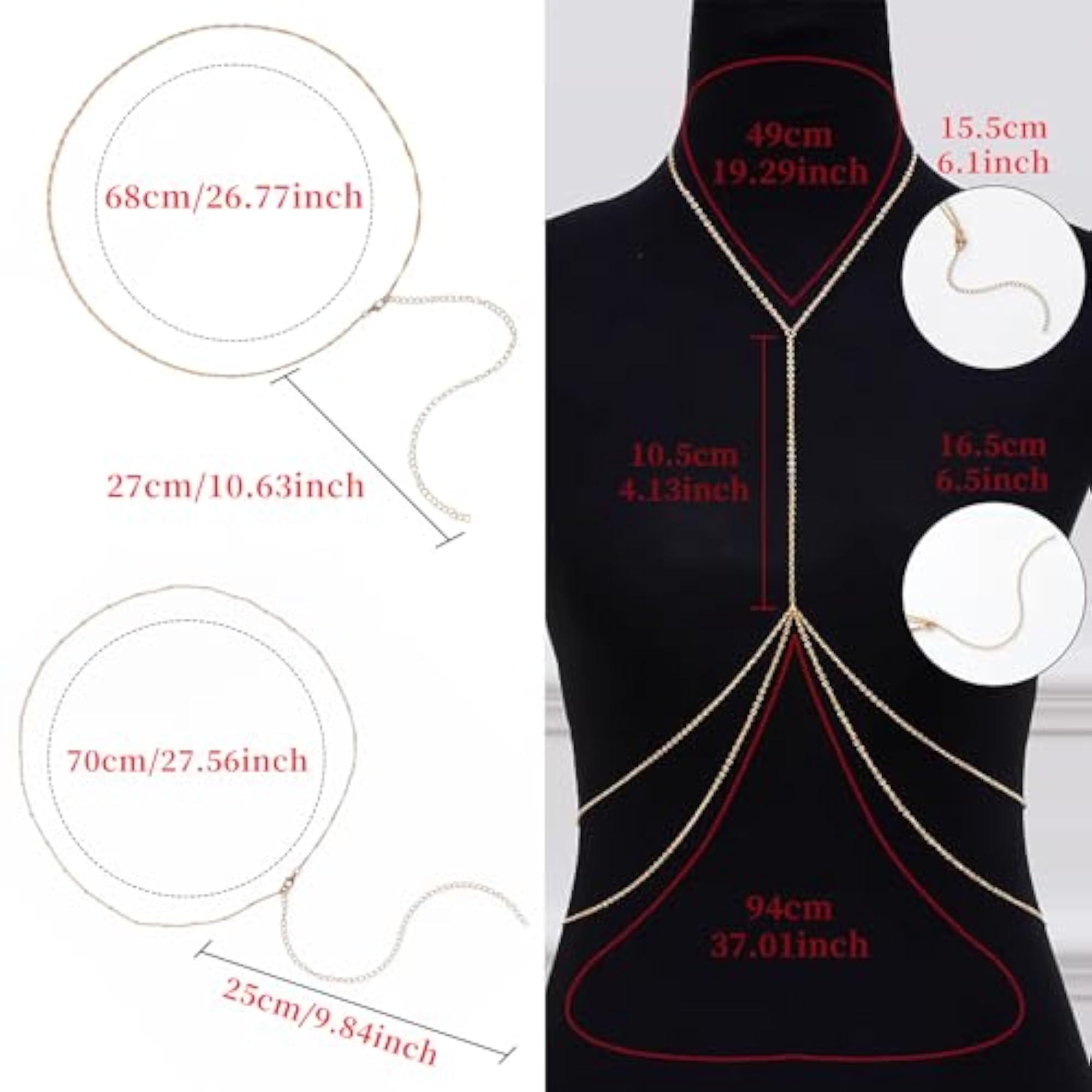 Luxury Women's Body Chains Set, 2PCS Adjustable